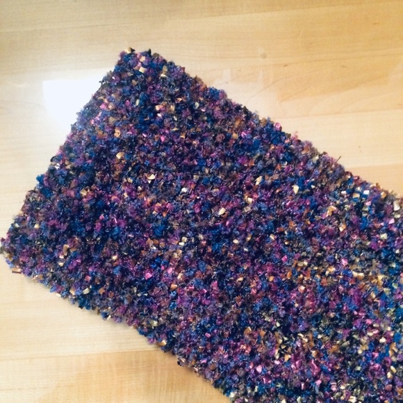 HAND KNIT SCARF Italian Wool, one of a kind, purple multi color - Picture 4 of 5
